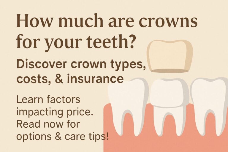A dentist is consulting with a patient, using a model of teeth to explain the crown procedure and different material options. No text on the image.